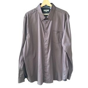 Ted Baker Men's Long Sleeve Geometric Burgundy Button Down Shirt Contrast Cuffs